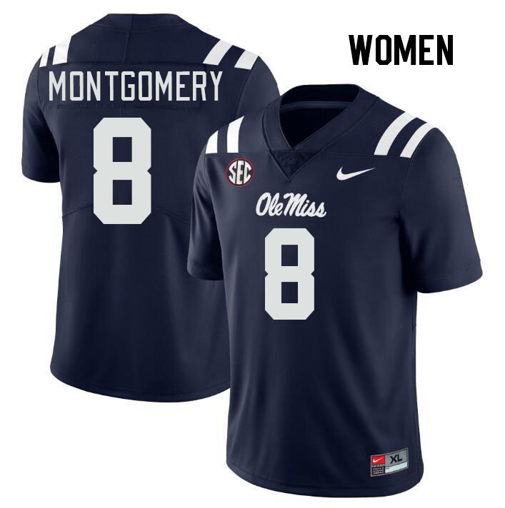 Women #8 Monty Montgomery Ole Miss Rebels College Football Jerseys Stitched Sale-Navy